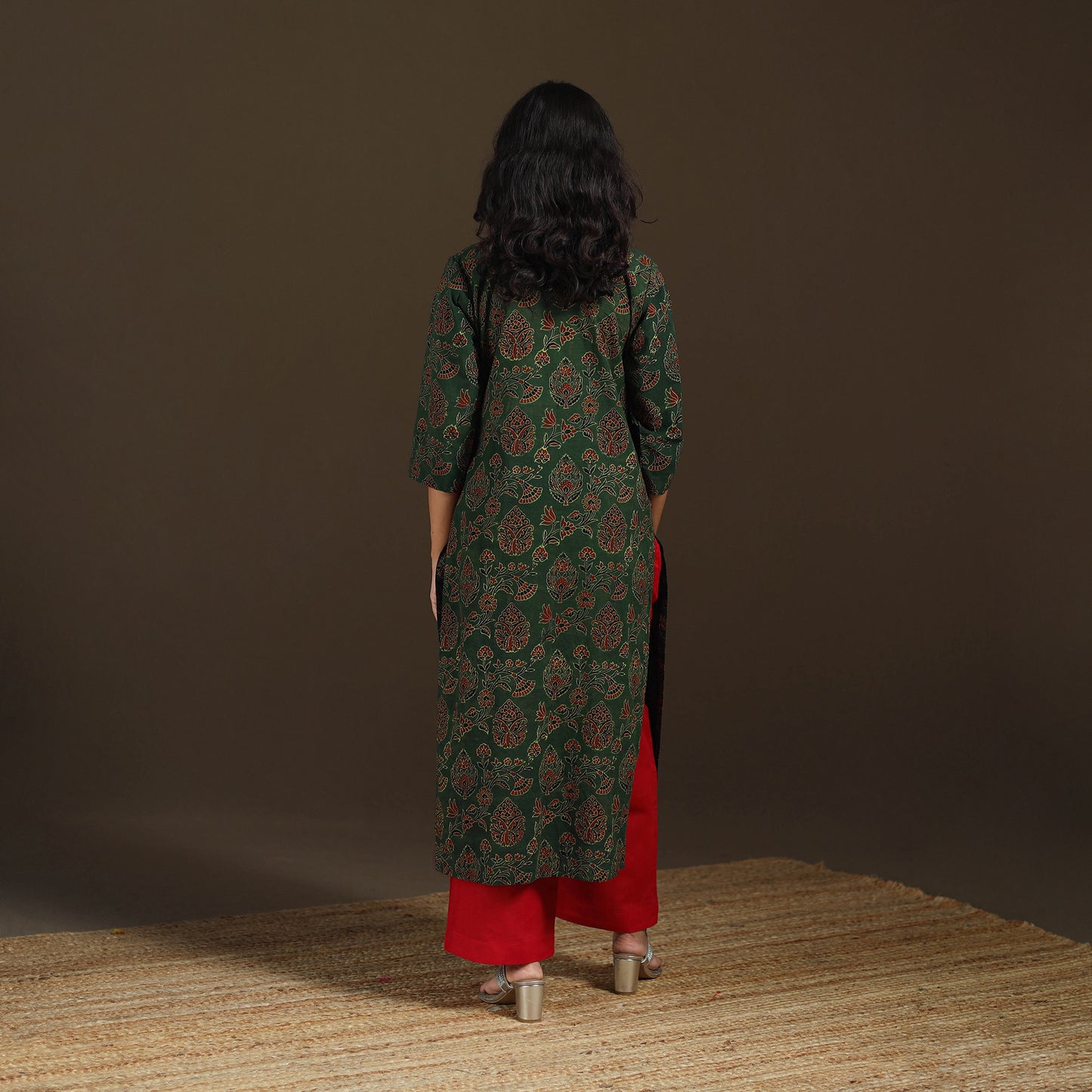 Ajrakh Hand Block Print Natural Dyed Cotton Straight Long Kurta for women 14