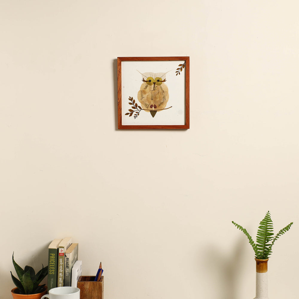 Owl White - Flower Art Work Wooden Wall Frame (8 x 8 in)