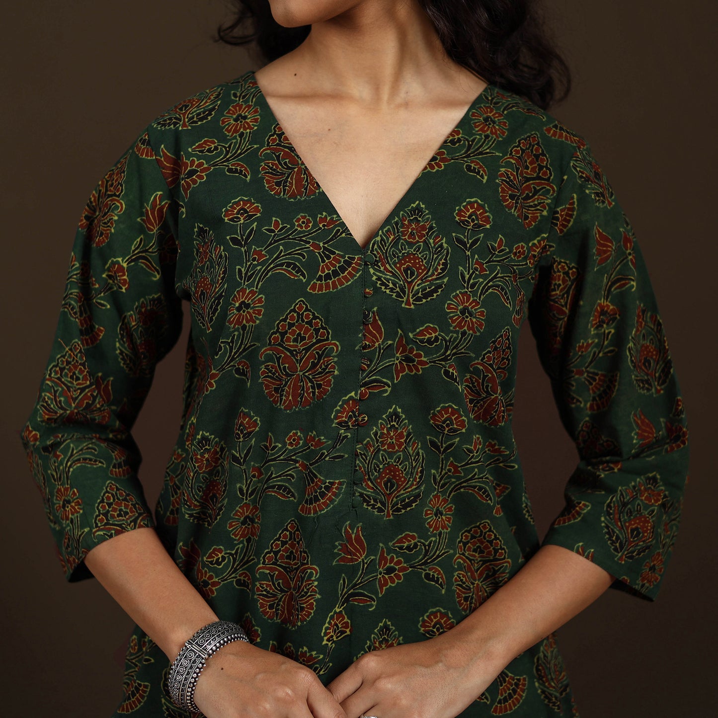 Ajrakh Hand Block Print Natural Dyed Cotton Straight Long Kurta for women 14