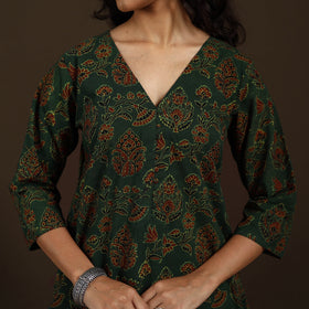 Ajrakh Hand Block Print Natural Dyed Cotton Straight Long Kurta for women 14