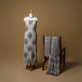 Woolen Ajrakh Hand Block Print Unstitched Dress Material: Kurta, Bottom with Dupatta 27