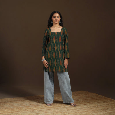 Ajrakh Hand Block Print Natural Dyed Cotton Full Sleeves Short Kurta for women 42