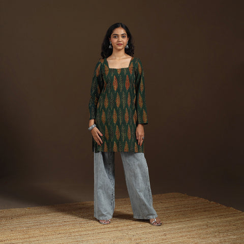 Ajrakh Hand Block Print Natural Dyed Cotton Full Sleeves Short Kurta for women 42