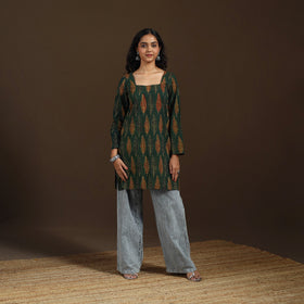 Ajrakh Hand Block Print Natural Dyed Cotton Full Sleeves Short Kurta for women 42