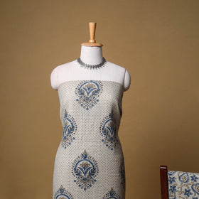 Woolen Ajrakh Hand Block Print Unstitched Dress Material: Kurta, Bottom with Dupatta 27