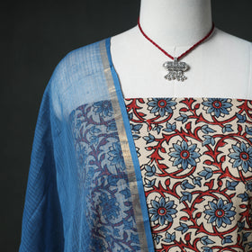 Ajrakh Block Print Natural Dyed Cotton Unstitched Dress Material: Kurta & Dupatta with Jewellery 07
