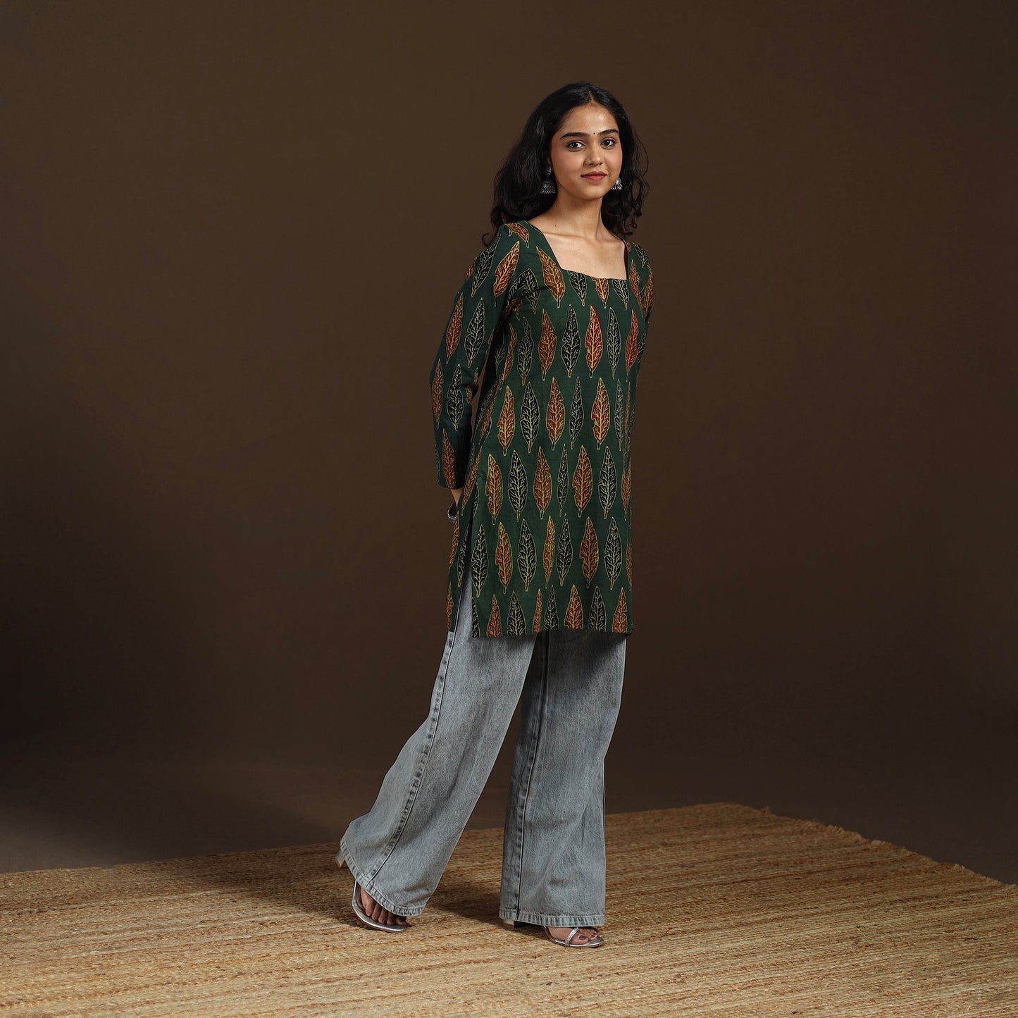Ajrakh Hand Block Print Natural Dyed Cotton Full Sleeves Short Kurta for women 42