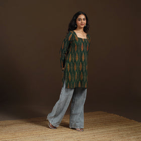 Ajrakh Hand Block Print Natural Dyed Cotton Full Sleeves Short Kurta for women 42