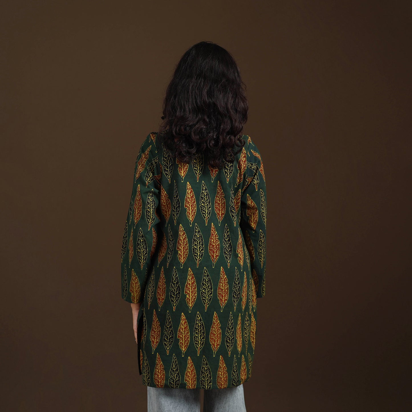 Ajrakh Hand Block Print Natural Dyed Cotton Full Sleeves Short Kurta for women 42
