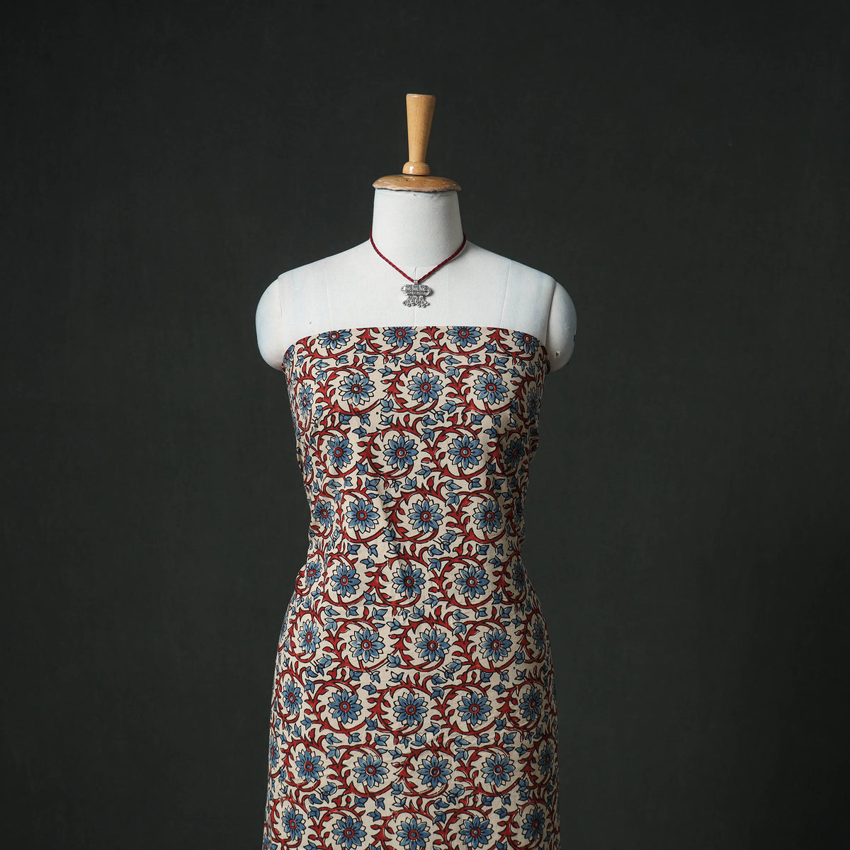 Ajrakh Block Print Natural Dyed Cotton Unstitched Dress Material: Kurta & Dupatta with Jewellery 07