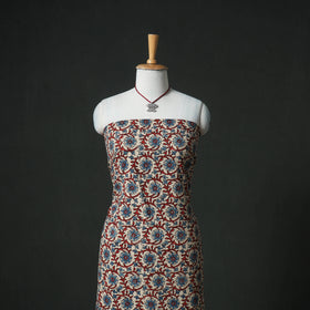 Ajrakh Block Print Natural Dyed Cotton Unstitched Dress Material: Kurta & Dupatta with Jewellery 07