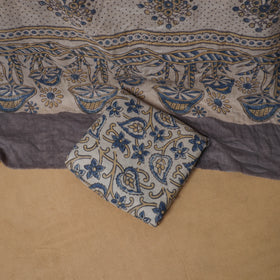 Woolen Ajrakh Hand Block Print Unstitched Dress Material: Kurta, Bottom with Dupatta 27