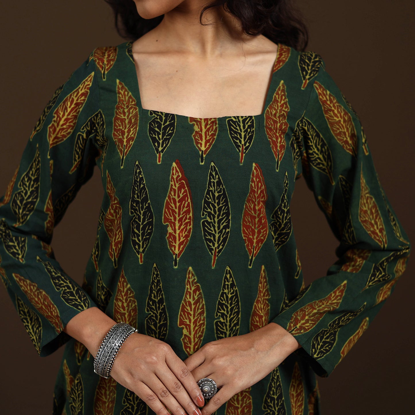 Ajrakh Hand Block Print Natural Dyed Cotton Full Sleeves Short Kurta for women 42