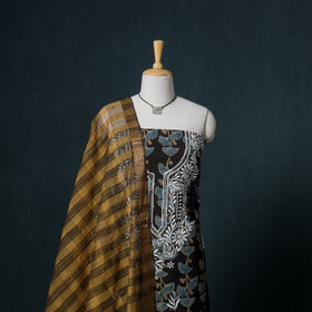 Lucknowi Chikankari Hand Work Unstitched Dress Material: Kurta & Dupatta with Jewellery 46