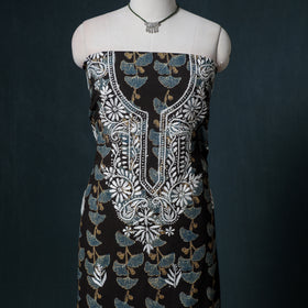 Lucknowi Chikankari Hand Work Unstitched Dress Material: Kurta & Dupatta with Jewellery 46