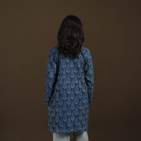 Ajrakh Hand Block Print Natural Dyed Cotton Full Sleeves Short Kurta for women 41
