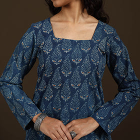 Ajrakh Hand Block Print Natural Dyed Cotton Full Sleeves Short Kurta for women 41