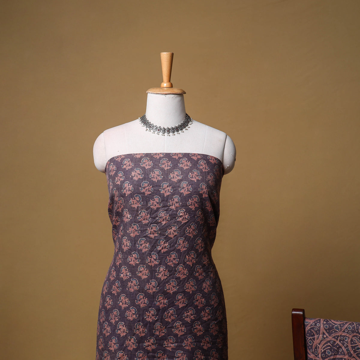 Woolen Ajrakh Hand Block Print Unstitched Dress Material: Kurta, Bottom with Dupatta 28