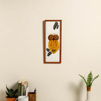 Owl Yellow - Flower Art Work Wooden Wall Frame (15 x 6 in)