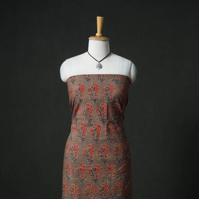 Ajrakh Block Print Natural Dyed Cotton Unstitched Dress Material: Kurta & Dupatta with Jewellery 08