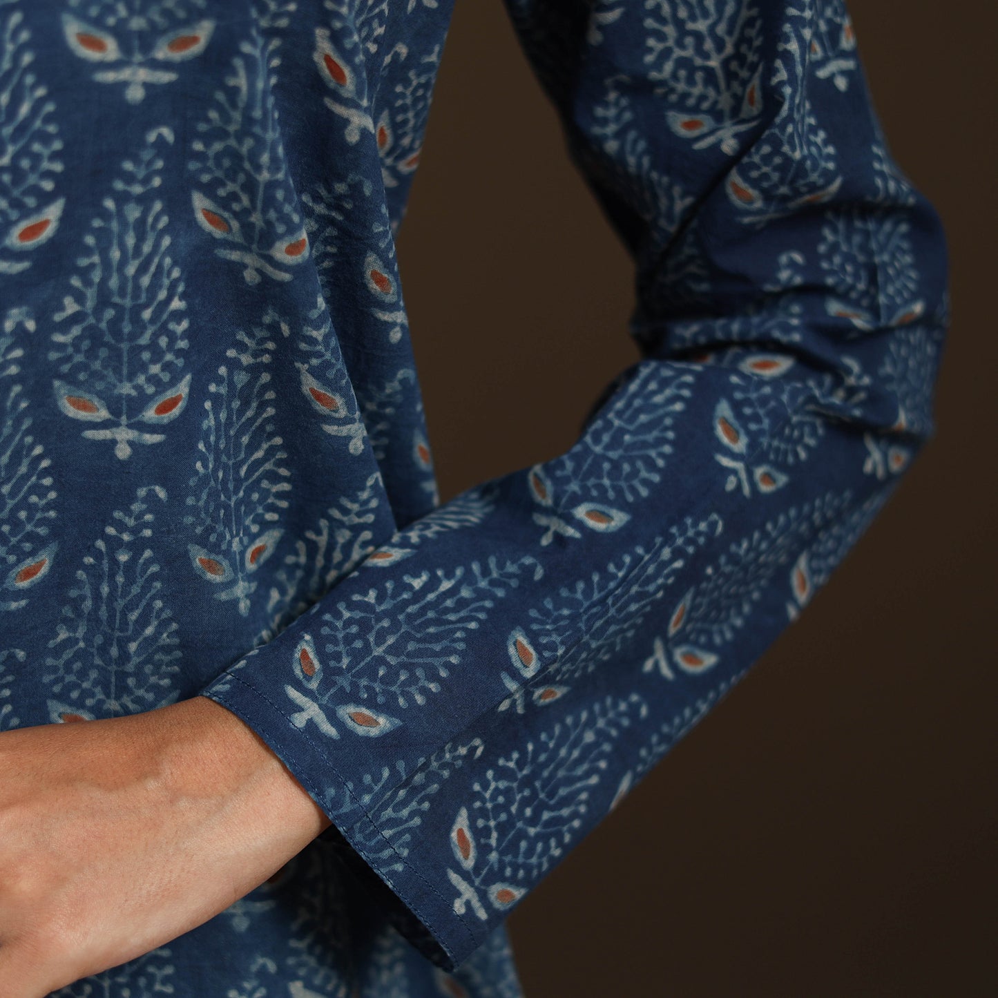 Ajrakh Hand Block Print Natural Dyed Cotton Full Sleeves Short Kurta for women 41
