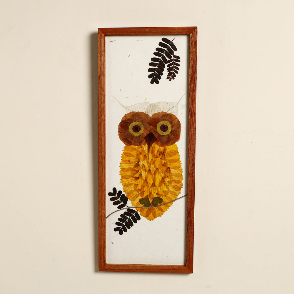 Owl Yellow - Flower Art Work Wooden Wall Frame (15 x 6 in)