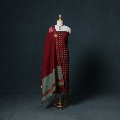 Lucknowi Chikankari Hand Work Unstitched Dress Material: Kurta & Dupatta with Jewellery 47