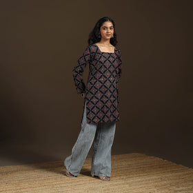 Ajrakh Hand Block Print Natural Dyed Cotton Full Sleeves Short Kurta for women 44