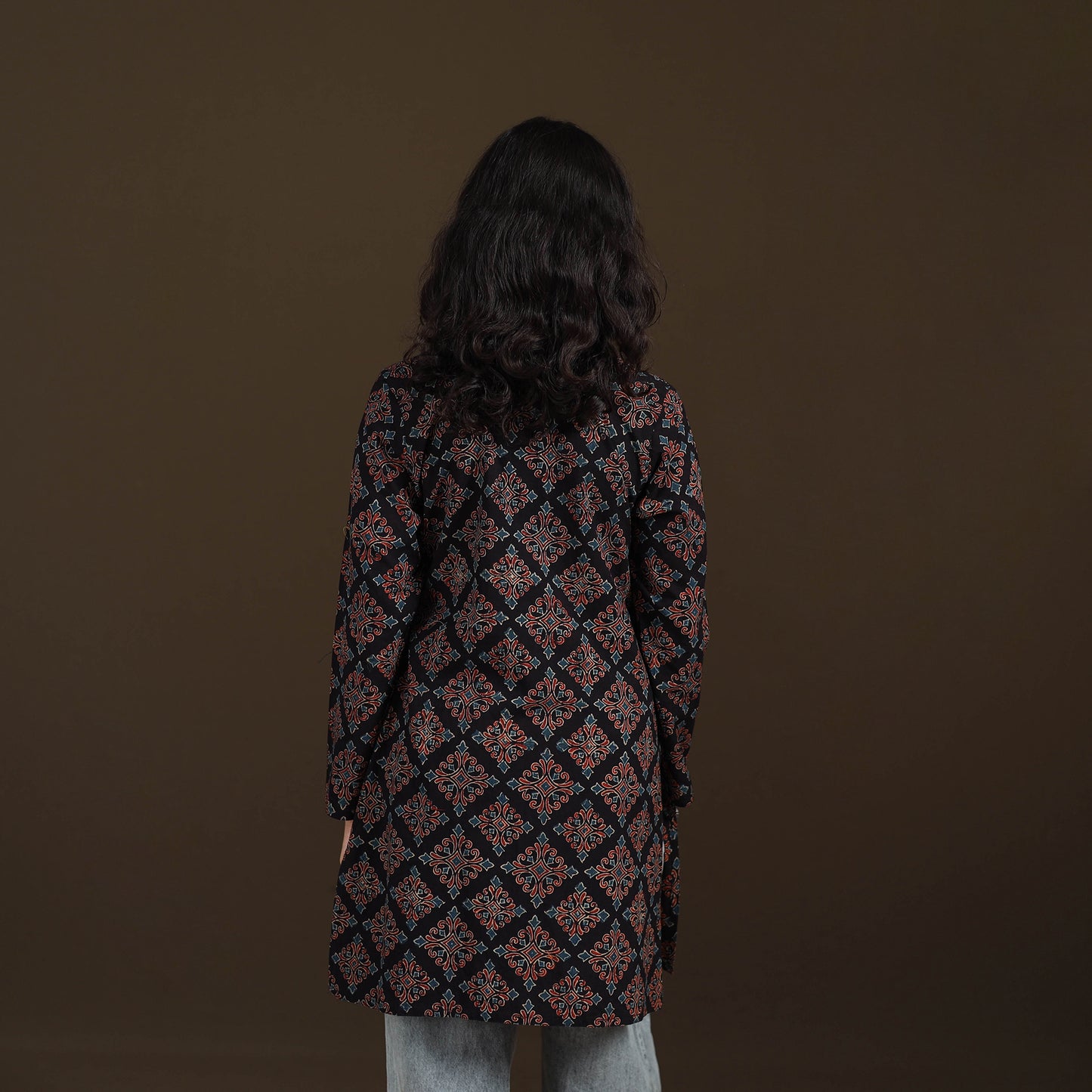 Ajrakh Hand Block Print Natural Dyed Cotton Full Sleeves Short Kurta for women 44