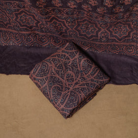 Woolen Ajrakh Hand Block Print Unstitched Dress Material: Kurta, Bottom with Dupatta 28