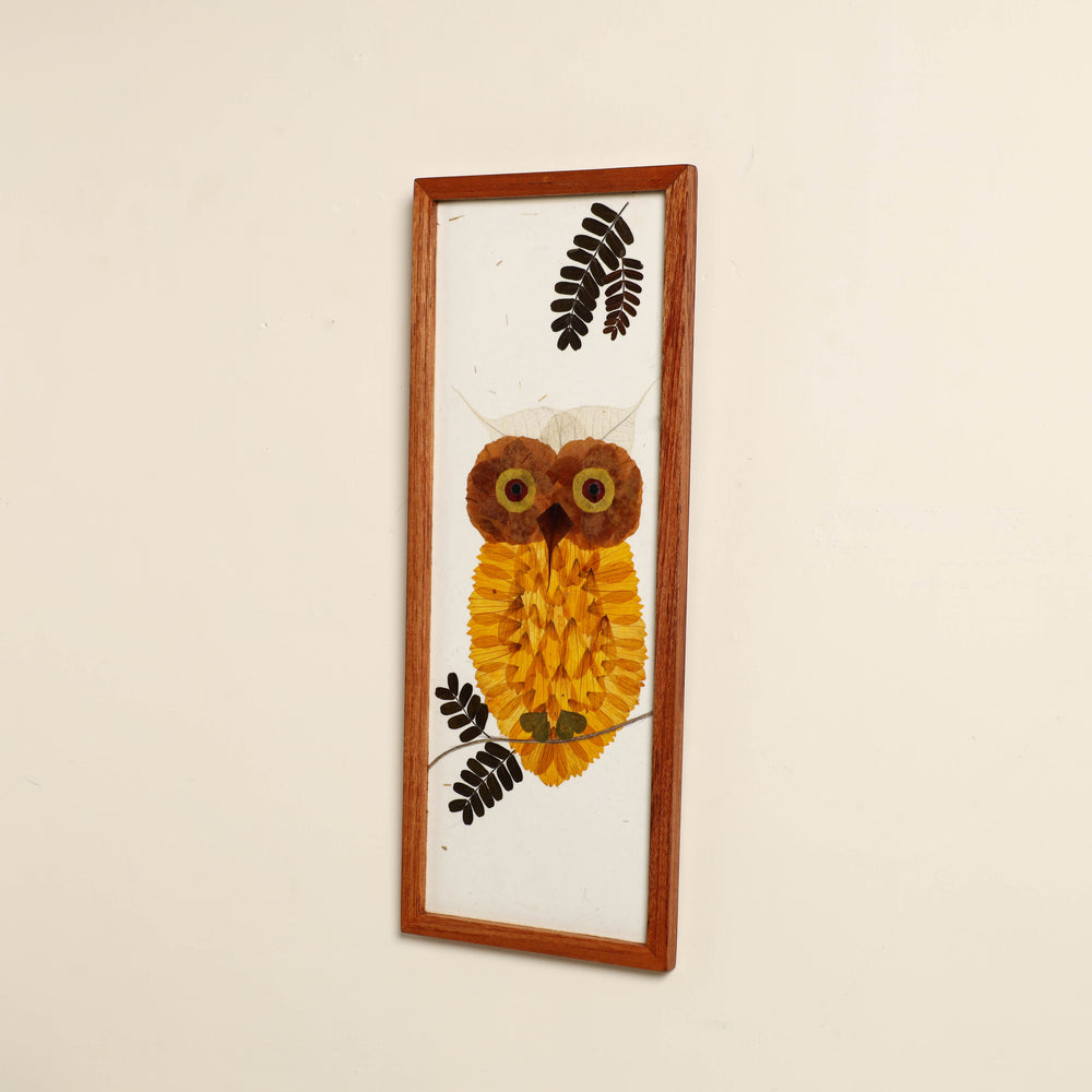 Owl Yellow - Flower Art Work Wooden Wall Frame (15 x 6 in)