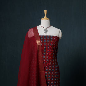 Lucknowi Chikankari Hand Work Unstitched Dress Material: Kurta & Dupatta with Jewellery 47