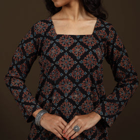 Ajrakh Hand Block Print Natural Dyed Cotton Full Sleeves Short Kurta for women 44