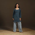 Ajrakh Hand Block Print Natural Dyed Cotton Full Sleeves Short Kurta for women 43