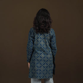 Ajrakh Hand Block Print Natural Dyed Cotton Full Sleeves Short Kurta for women 43