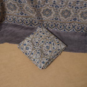 Woolen Ajrakh Hand Block Print Unstitched Dress Material: Kurta, Bottom with Dupatta 29