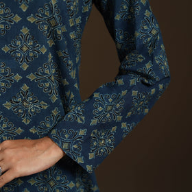 Ajrakh Hand Block Print Natural Dyed Cotton Full Sleeves Short Kurta for women 43