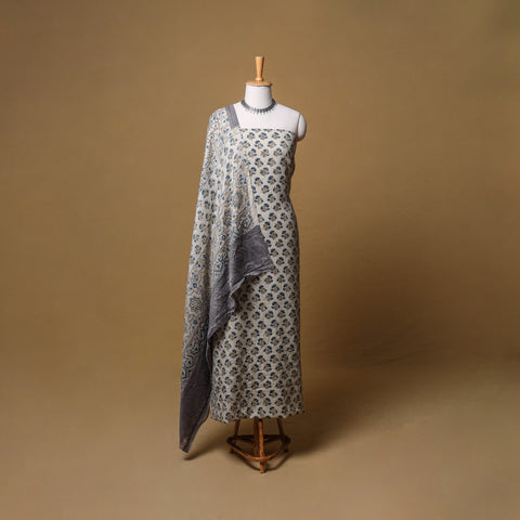 Woolen Ajrakh Hand Block Print Unstitched Dress Material: Kurta, Bottom with Dupatta 29