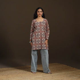 Ajrakh Hand Block Print Natural Dyed Cotton Full Sleeves Short Kurta for women 45