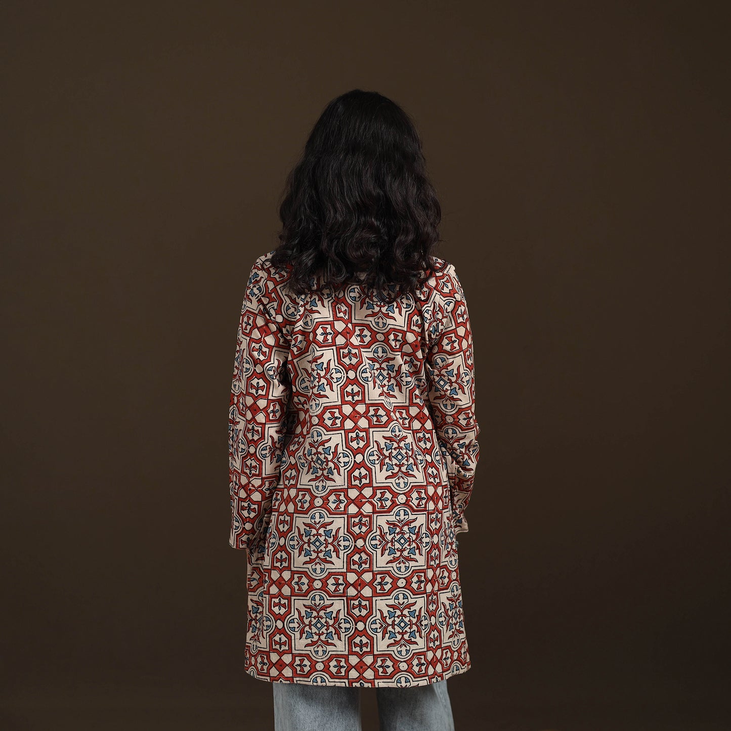 Ajrakh Hand Block Print Natural Dyed Cotton Full Sleeves Short Kurta for women 45
