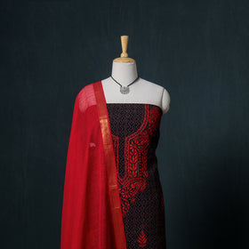 Lucknowi Chikankari Hand Work Unstitched Dress Material: Kurta & Dupatta with Jewellery 48