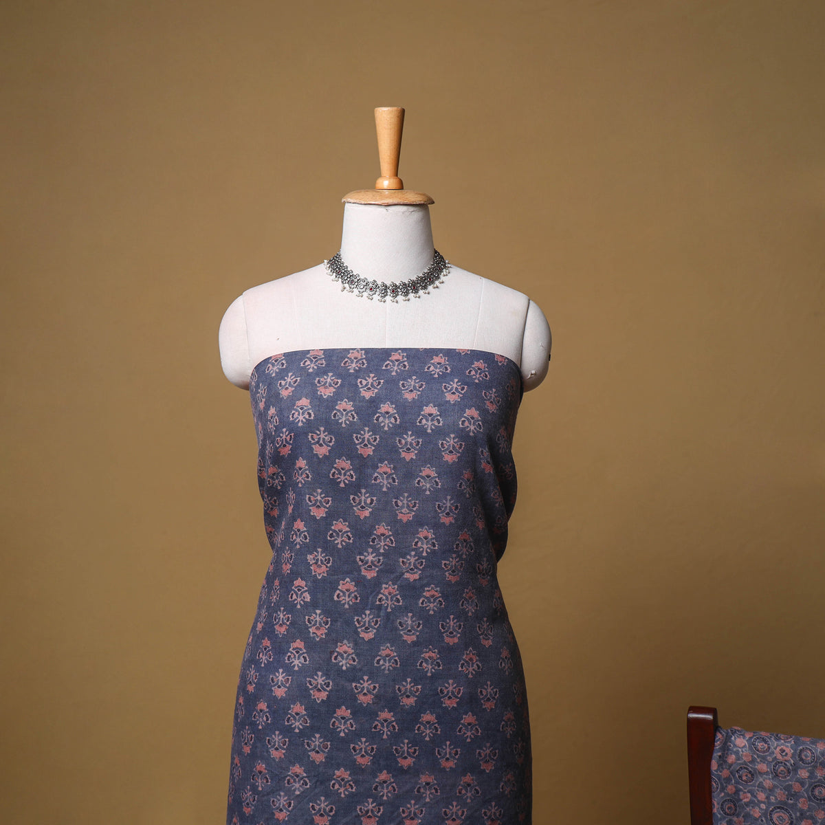 Woolen Ajrakh Hand Block Print Unstitched Dress Material: Kurta, Bottom with Dupatta 30