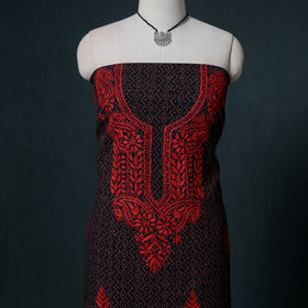 Lucknowi Chikankari Hand Work Unstitched Dress Material: Kurta & Dupatta with Jewellery 48