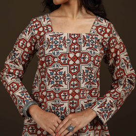 Ajrakh Hand Block Print Natural Dyed Cotton Full Sleeves Short Kurta for women 45