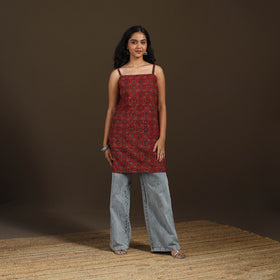 Ajrakh Hand Block Print Natural Dyed Cotton Sleeveless Short Kurta for women 47