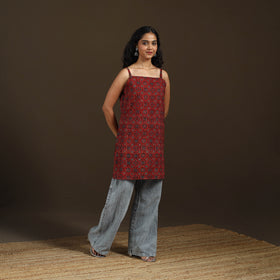 Ajrakh Hand Block Print Natural Dyed Cotton Sleeveless Short Kurta for women 47