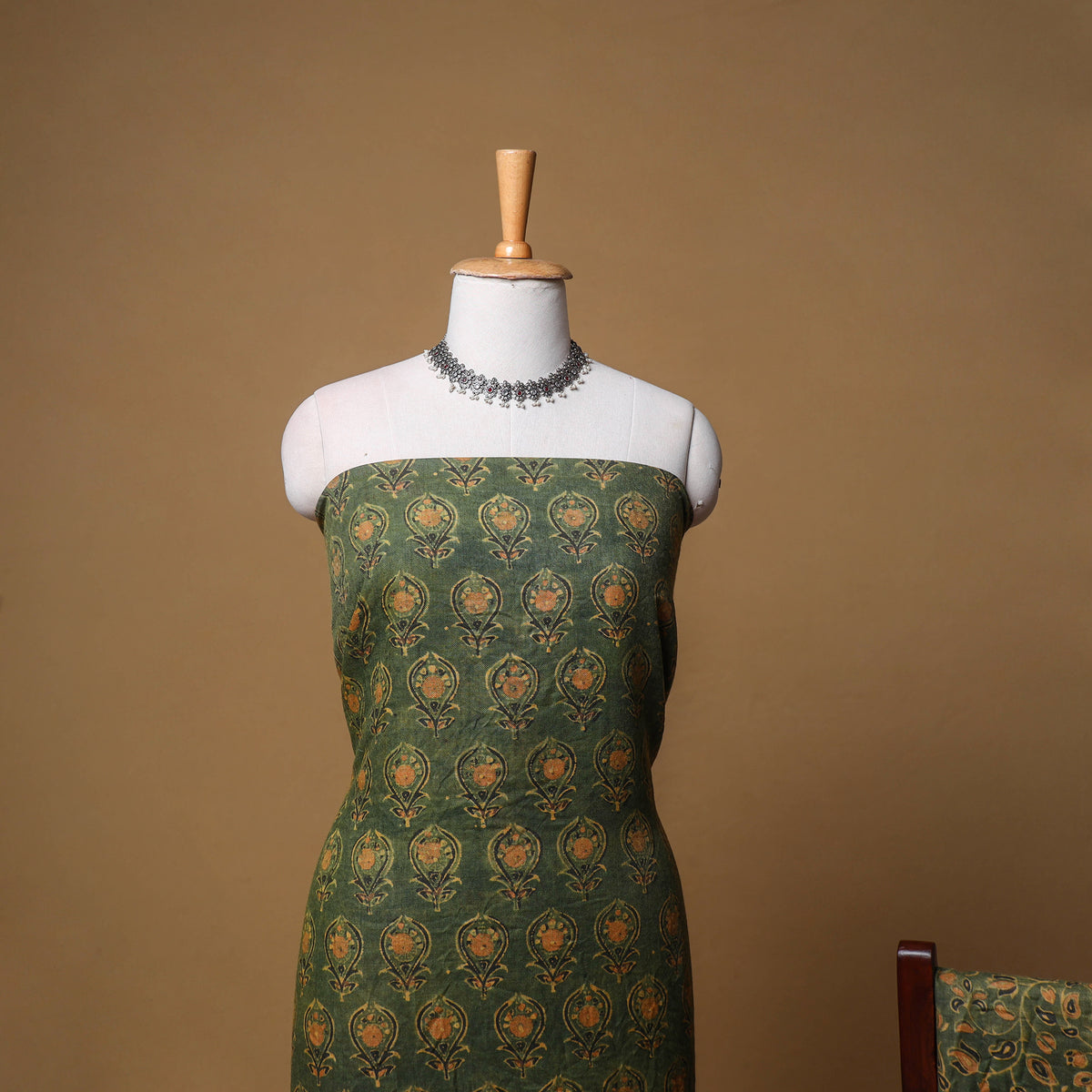 Woolen Ajrakh Hand Block Print Unstitched Dress Material: Kurta, Bottom with Dupatta 31