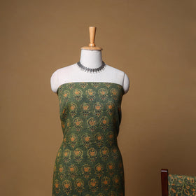 Woolen Ajrakh Hand Block Print Unstitched Dress Material: Kurta, Bottom with Dupatta 31