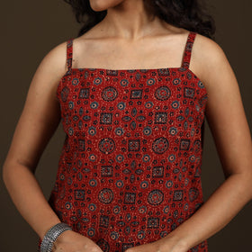 Ajrakh Hand Block Print Natural Dyed Cotton Sleeveless Short Kurta for women 47