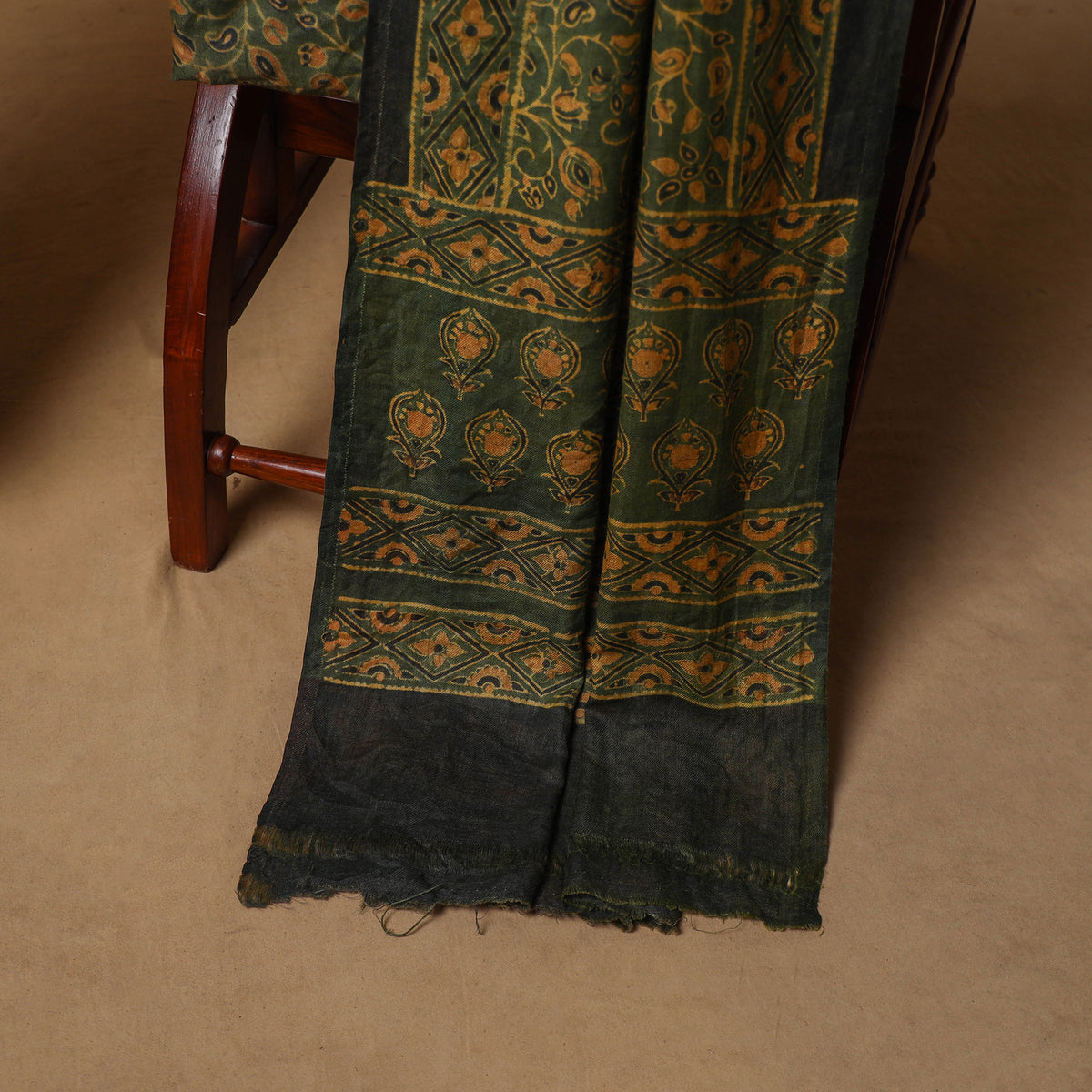 Woolen Ajrakh Hand Block Print Unstitched Dress Material: Kurta, Bottom with Dupatta 31